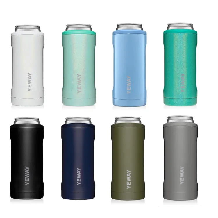 Enfriador de latas delgadas con aislamiento de 12oz, cubos de soporte para bebidas de acero inoxidable de doble pared para latas de cerveza delgadas para latas altas y delgadas