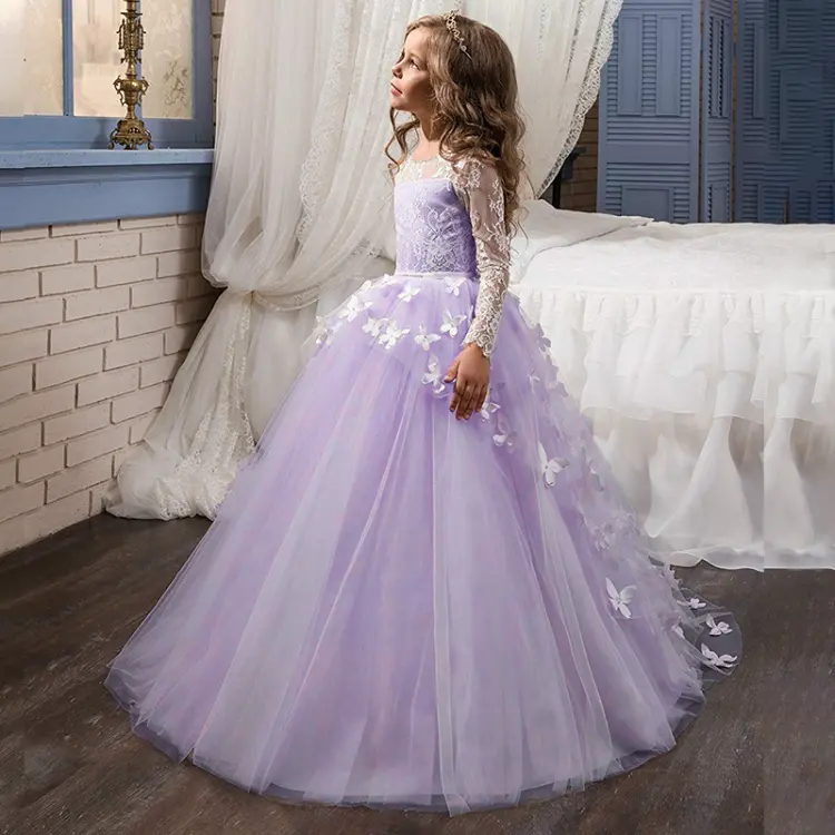 Vestido de noche elegante con bordado de flores para niñas de alta calidad, vestido de mariposa con perlas para niños y niños, 2017