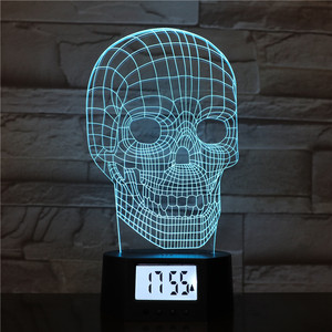 <strong>Skull</strong> Designs 3d Led Colorful Hplogram Night Light Time Clock Base <strong>Lamp</strong> with Remote - Product Image 5