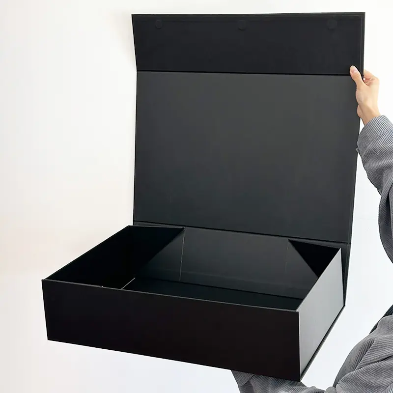 Üretici düşük adedi lüks manyetik kutusu kapak kapatma manyetik kapatma kapaklı siyah hediye kutusu karton hediye kutusu