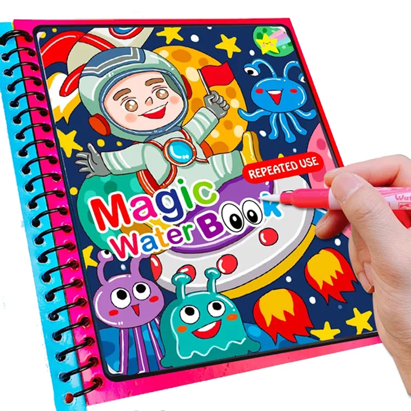 Gran oferta, libro de pintura de agua mágica colorida, libro para colorear reutilizable, libro de dibujo de agua mágica con bolígrafo para niños