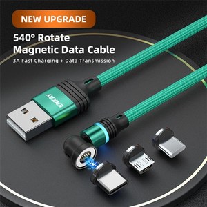 Enkay Hat Prince สายเคเบิลแม่เหล็กหมุนได้1เมตร3A USB เป็น ip/type-c/micro USB สายข้อมูลพร้อมไฟ LED - Product Image 2