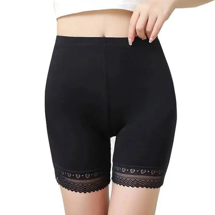 Fabrika satmak kadın külot güvenlik kısa pantolon iç çamaşırı Anti pozlama L XL siyah cilt seksi yüksek bel dantel külot