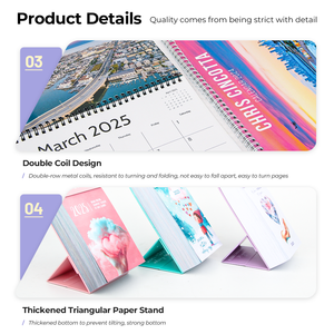 Hot Selling 2025 Coil Binding Desk Calendar Custom Size Monthly Daily Desk Calendar