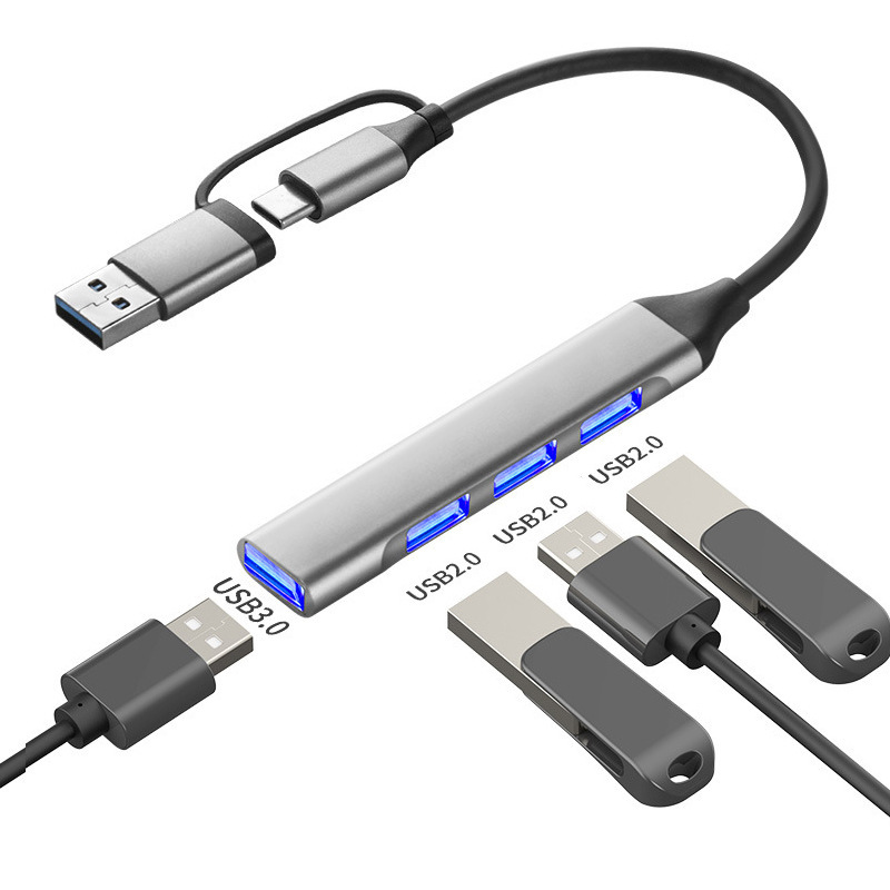 Gray Double-head 4-port hub
