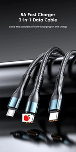 สายชาร์จเร็ว100W สำหรับมืออาชีพสายดาต้าแบบสามในหนึ่งเดียวที่เหมาะสมกับสายชาร์จเร็ว120W - Product Image 6