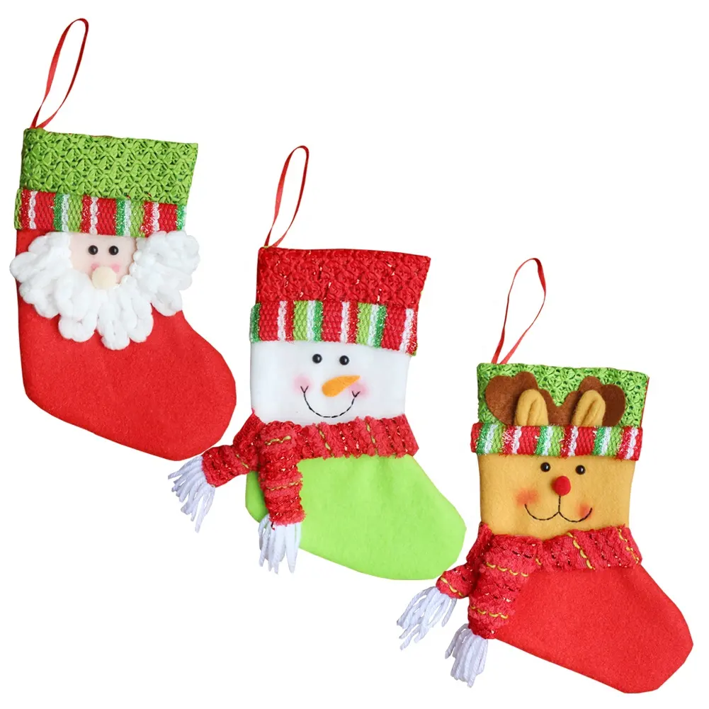 Mini calze natalizie 2 pezzi 3D babbo natale pupazzo di neve regalo decorazione natalizia calze per albero di natale, casa, decorazione del giardino