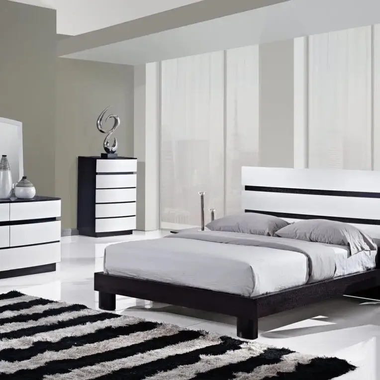 Alta qualidade Branco MDF Cama Home Hotel Bedroom Set Mobiliário Cama Queen Size