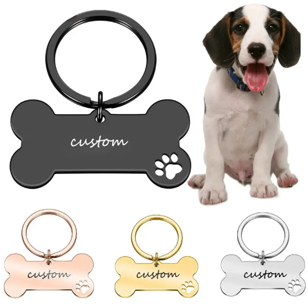 Colgante de etiqueta de nombre de identificación de mascota personalizado antipérdida, llavero de pata de hueso de perro en blanco de acero inoxidable para gato, cachorro, accesorios para mascotas