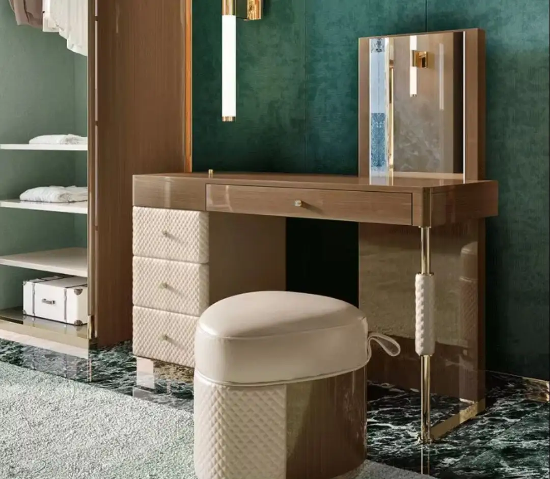Tocador de lujo ligero italiano moderno simple ambiente de alta gama mesa de maquillaje de madera maciza espejo de maquillaje integrado