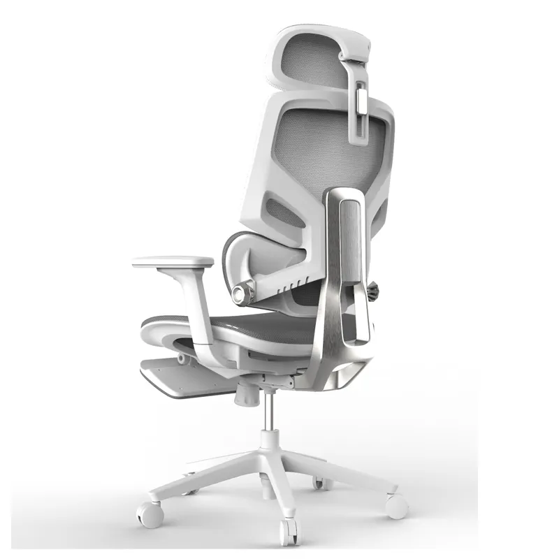 Cadeira de escritório de malha giratória ergonômica com encosto ajustável e apoio de cabeça e pés com estrutura de metal