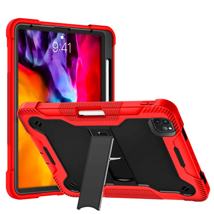 Kunden spezifische tragbare Tablet Hard PC-Abdeckung Unsichtbarer Stand Kunststoff rücken mit Silikon-Stoßstangen etui für Ipad Air 4 10.9 / Pro 11