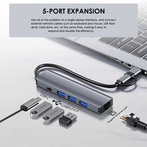 5 in 1 Hub RJ45 1000M Ethernet พอร์ต Gigabit PD USB 3.0 พอร์ต USB 2.0 ประเภท C 2 in 1 สาย USB และประเภท C สถานีเชื่อมต่อ - Product Image 2