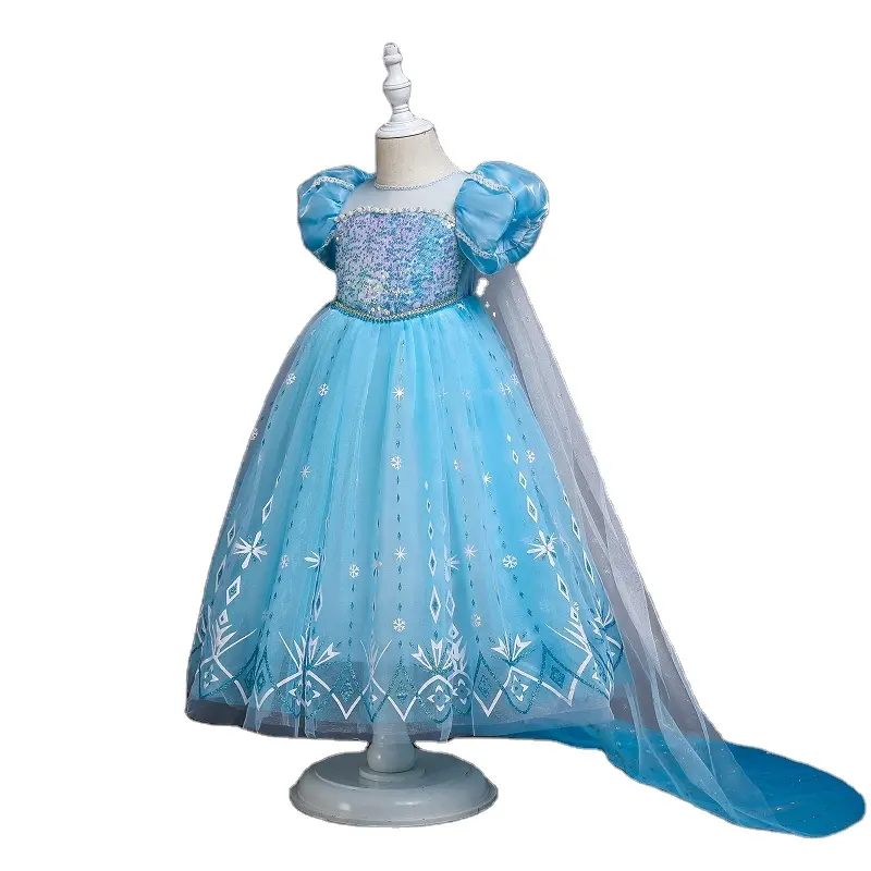 Ropa de princesa para niñas pequeñas, vestido de Halloween de verano, Elsa, Reina de la nieve, vestido de lujo, Mini logotipo personalizado, tafetán