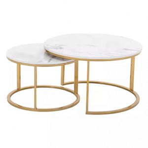 Contemporary Round Nesting Bent Black Gold Metal Side Glass Marble Stone Mdf Wood Coffee <strong>Table</strong> Nest of <strong>3</strong> <strong>Table</strong> <strong>Set</strong> Nesting <strong>Table</strong> - Product Image 1