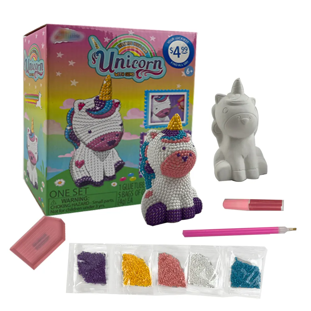 Ensemble de jouets d'artisanat et d'art personnalisés pour enfants, peinture de diamant en plâtre de licorne pour enfants