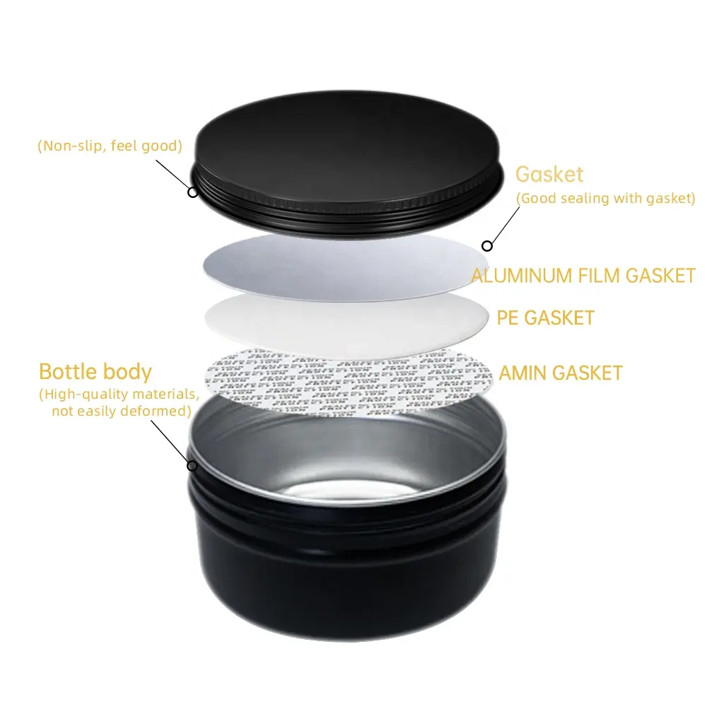 Latas de lata negra 30ml-5220 para alimentos, latas de metal con tapa de tornillo para cosméticos de aluminio, tarros de crema facial vacíos