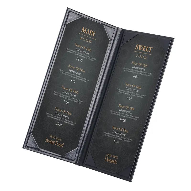 2024 nuovo Design Menu carta libro in pelle per il ristorante Wine Bar Cafe bevande copertine Menu con tasche di plastica