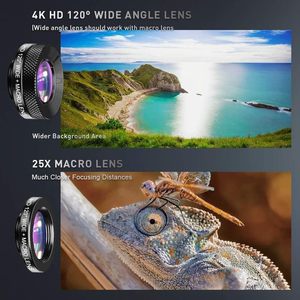 APEXEL 4 in1電話レンズキットモバイル用ユニバーサル外部広角魚眼マクロ22X望遠カメラレンズ - Product Image 3