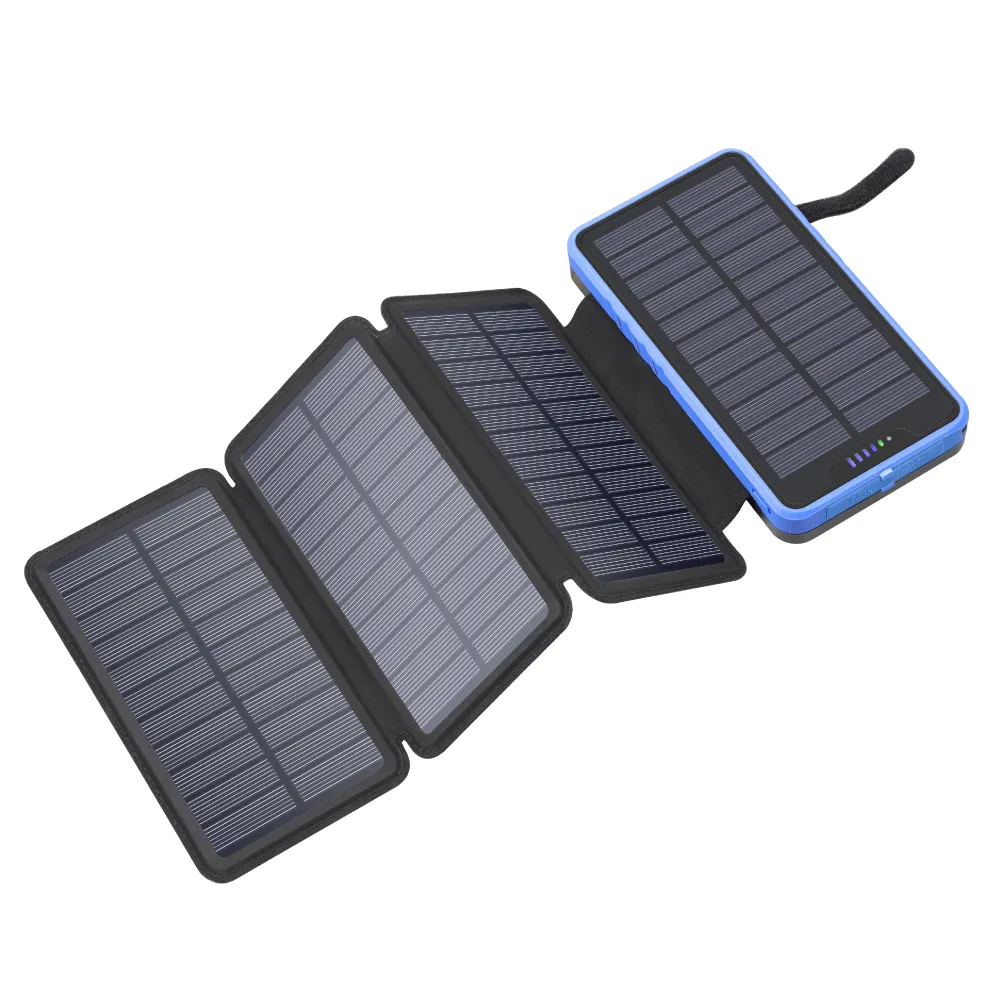 Nuevos 2024 productos OEM al aire libre impermeable portátil LED linterna doble USB gran capacidad 20000mAh banco de energía solar plegable