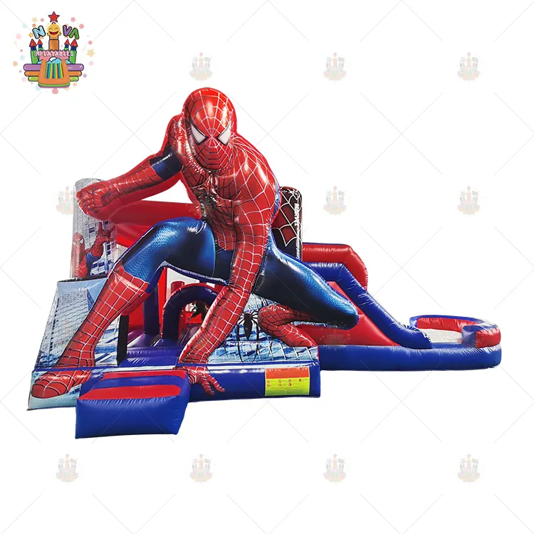 Castillo inflable comercial de Spider Man con piscina, tobogán de agua hinchable, casa hinchable de Spiderman para niños