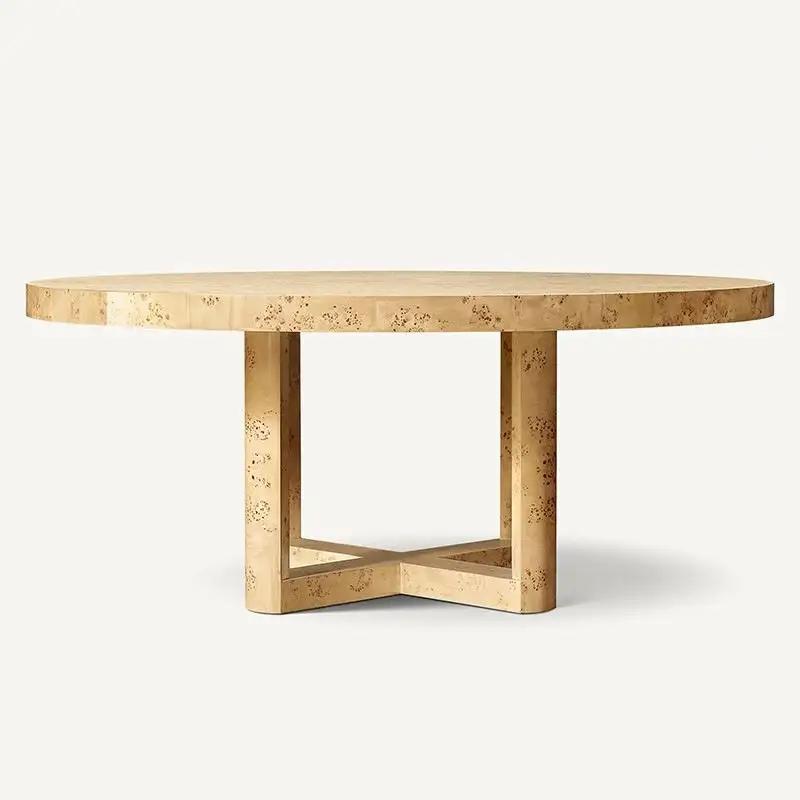 Amerikan ülke özel modern restoran mobilya ağacı burl cilt yuvarlak katı ahşap yemek masası seti 4 sandalyeler