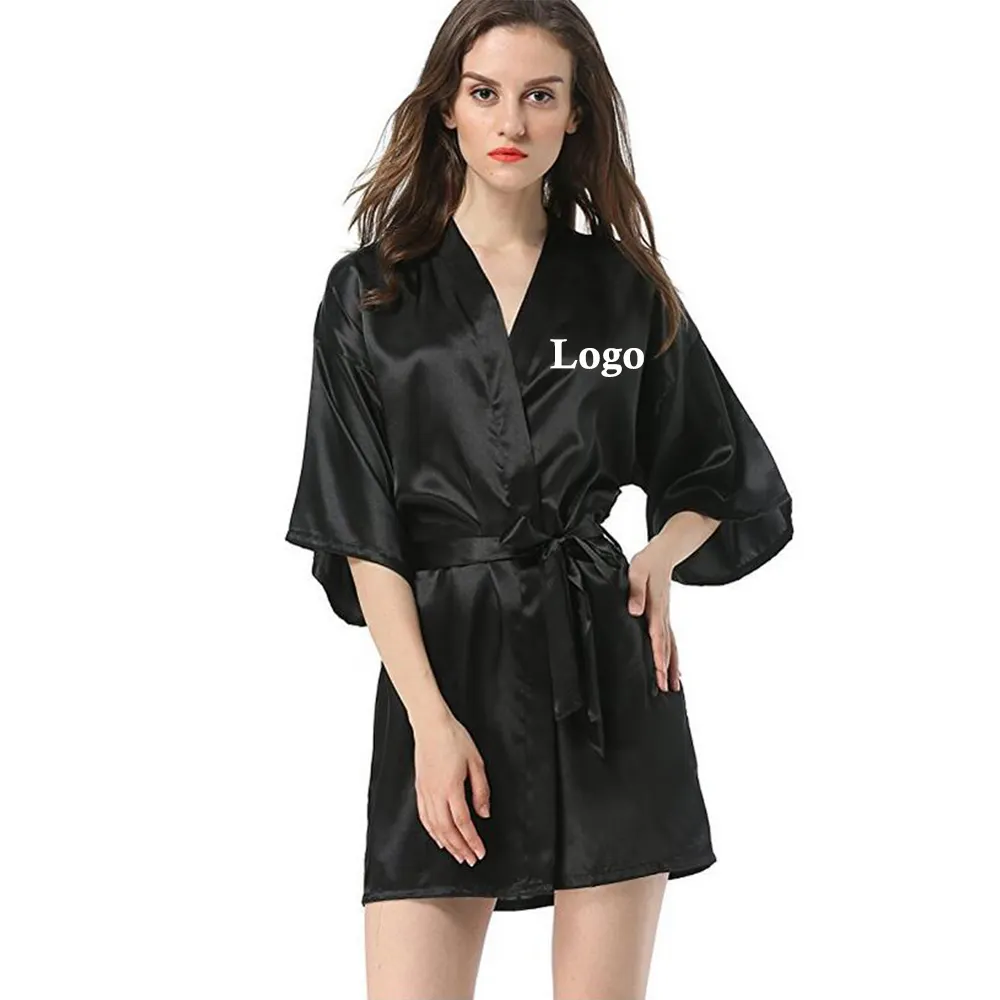 Peignoir Kimono en soie pour femmes, nouveau, Logo personnalisé, Robes de demoiselle d'honneur en soie, Sexy, bleu marine, Robes en Satin pour dames