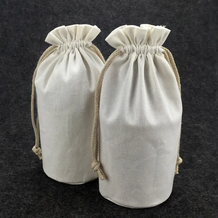 Custom round bottom drawstring canvas pouch organic cotton bag