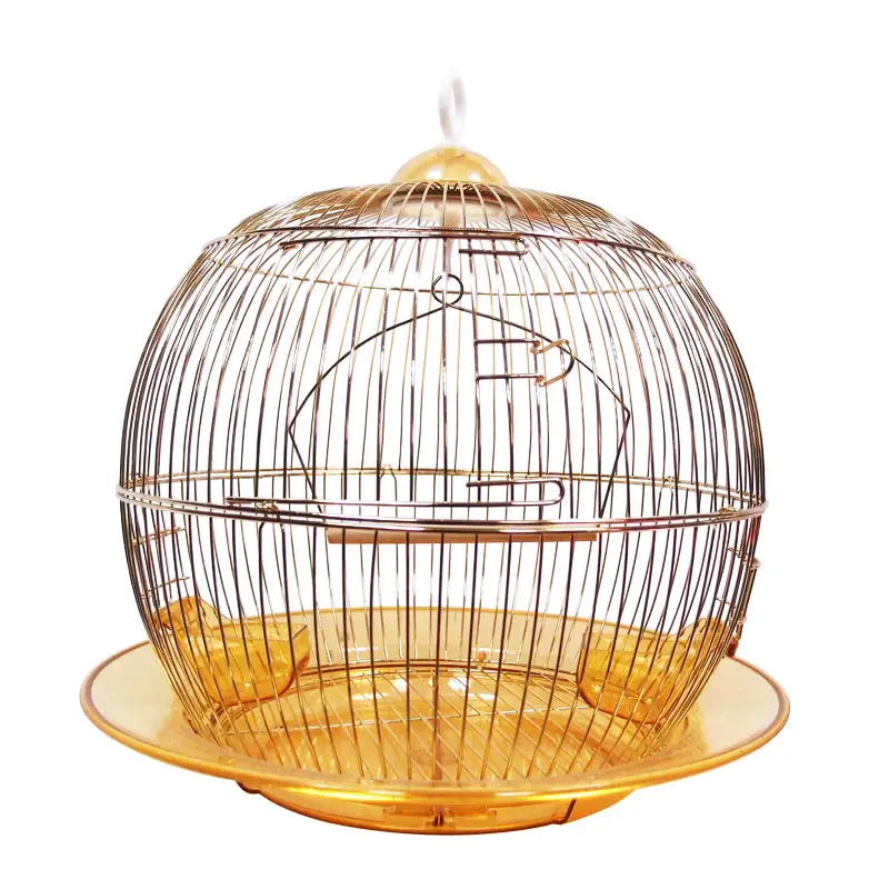 New Style Fancy Metal Vogelkäfige Runde Montage Golden Lightweight Parrot Canary Birds Cage House zu verkaufen