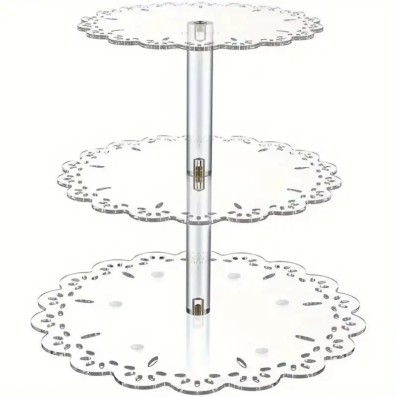 Home Wedding Party Table Decoration Acrylic Cake Stand Sweet Luxury Round Plate 3 Ties Flower Shaped Cake Stand