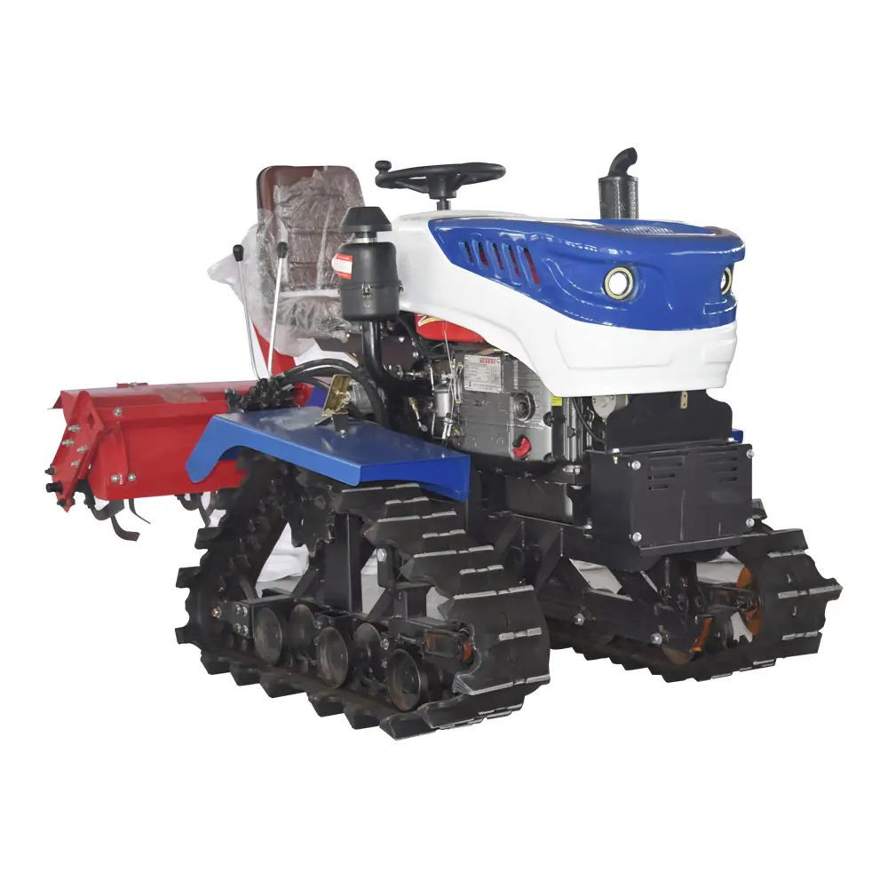 Venda quente Paddy Field E Dryland Rubber Tracked Farm Crawler Trator Com Trencher E Rotary Tiller