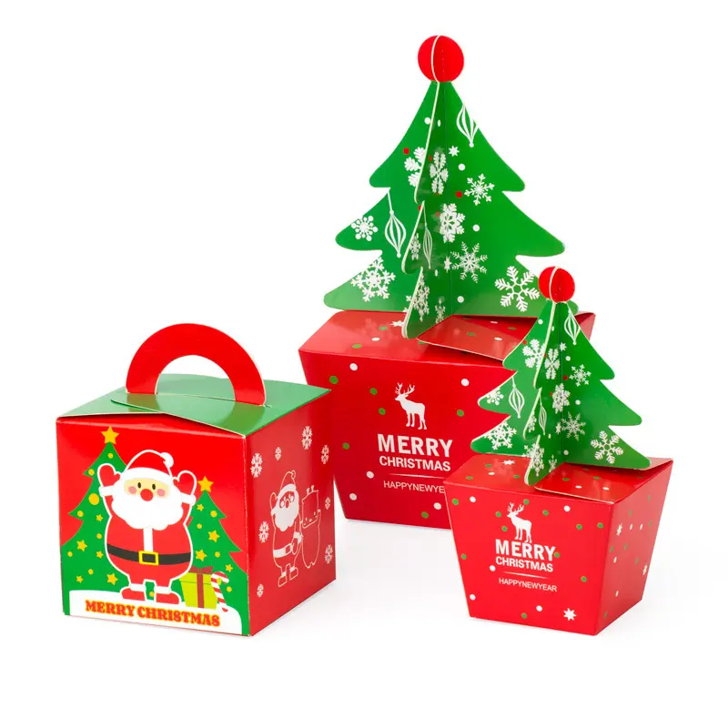 Caja de regalo roja de Navidad de alta calidad para manzana, diseño creativo, árbol de Navidad, caja de regalo de papel para dulces y chocolate