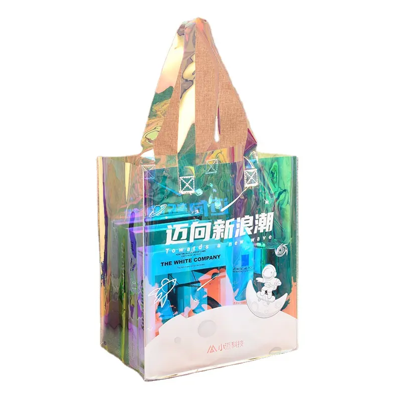 กระเป๋าสะพายไหล่ PVC สีรุ้งใสกระเป๋าทรงสี่เหลี่ยมทำจาก PVC สีฟ้าใสแบบย้อนยุค