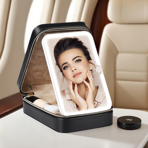 Porta pennelli per il trucco nero portatile borsa per il trucco da viaggio con custodia cosmetica a specchio a Led - Product Image 6