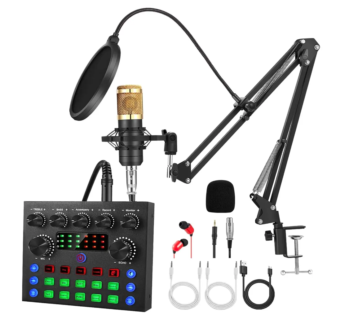 Profesional V8S Live Sound Cardmixer Accesorios Set Audio Usb Tarjetas de sonido BM800 Condensador Estudio Micrófono Streaming Podcast