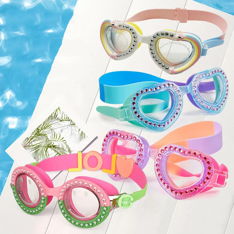 Gafas de moda 2023 con lentes antiniebla de microfibra para niños, faceta de dibujos animados con diamantes, dulces, gafas de natación para niños
