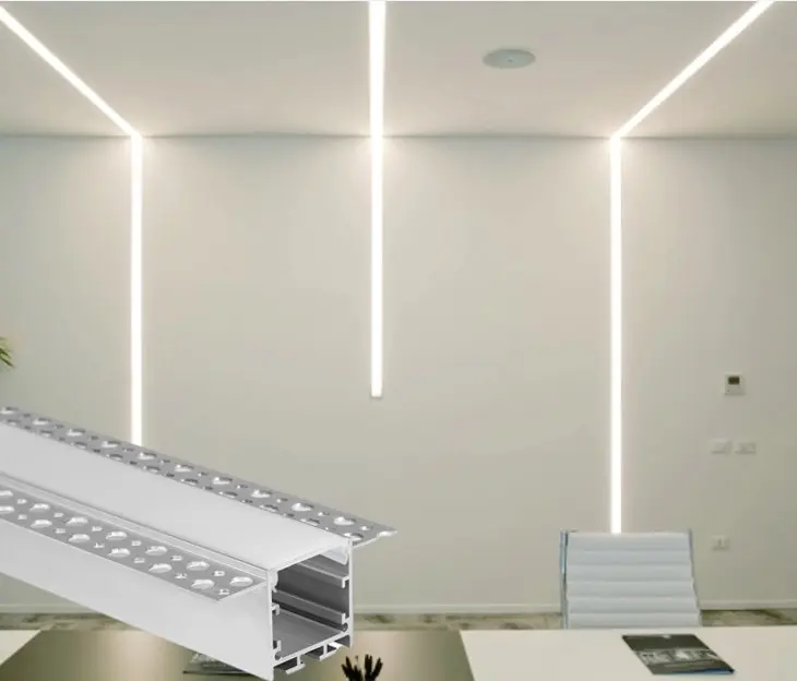 건식 벽체 5035C 하우징 석고 보드 LED 스트립 조명 가구 타일 바닥 욕실을위한 매입형 평면 알루미늄 채널 프로파일