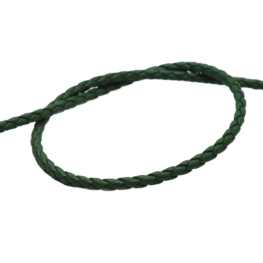 Зеленая плетеная кожаная веревка, шнурок, кружевные щипцы, фурнитура «сделай сам» для изготовления ювелирных изделий, Круглые Кожаные струны «сделай сам» для браслета, около 3 мм