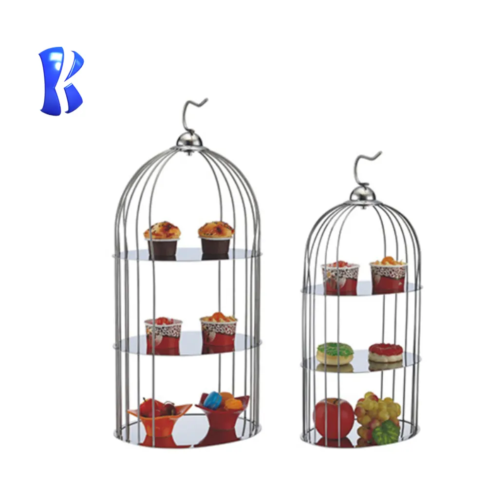 OKEY Food catering products fancy bird cage afternoon tea 3 tier cake display wedding birdcage stand dessert display stand