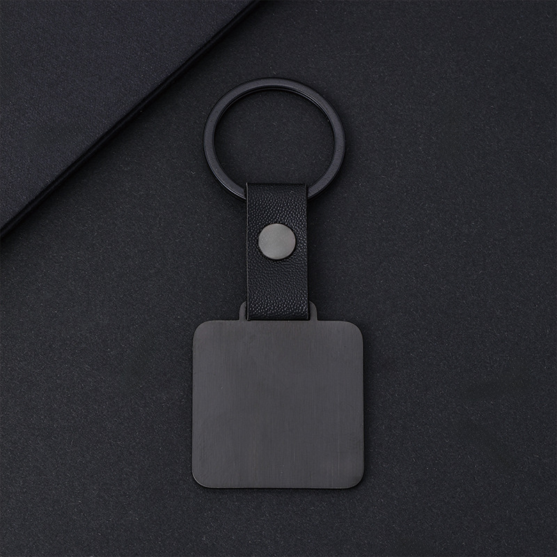 Black leather 35mm square keychain