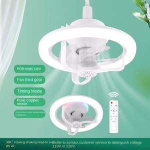 Luz de ventilador-Luz de ventilador de techo ajustable RGB Luz LED de hoja de estilo moderno E27 Cabezal de agitación de 360 grados - Product Image 2
