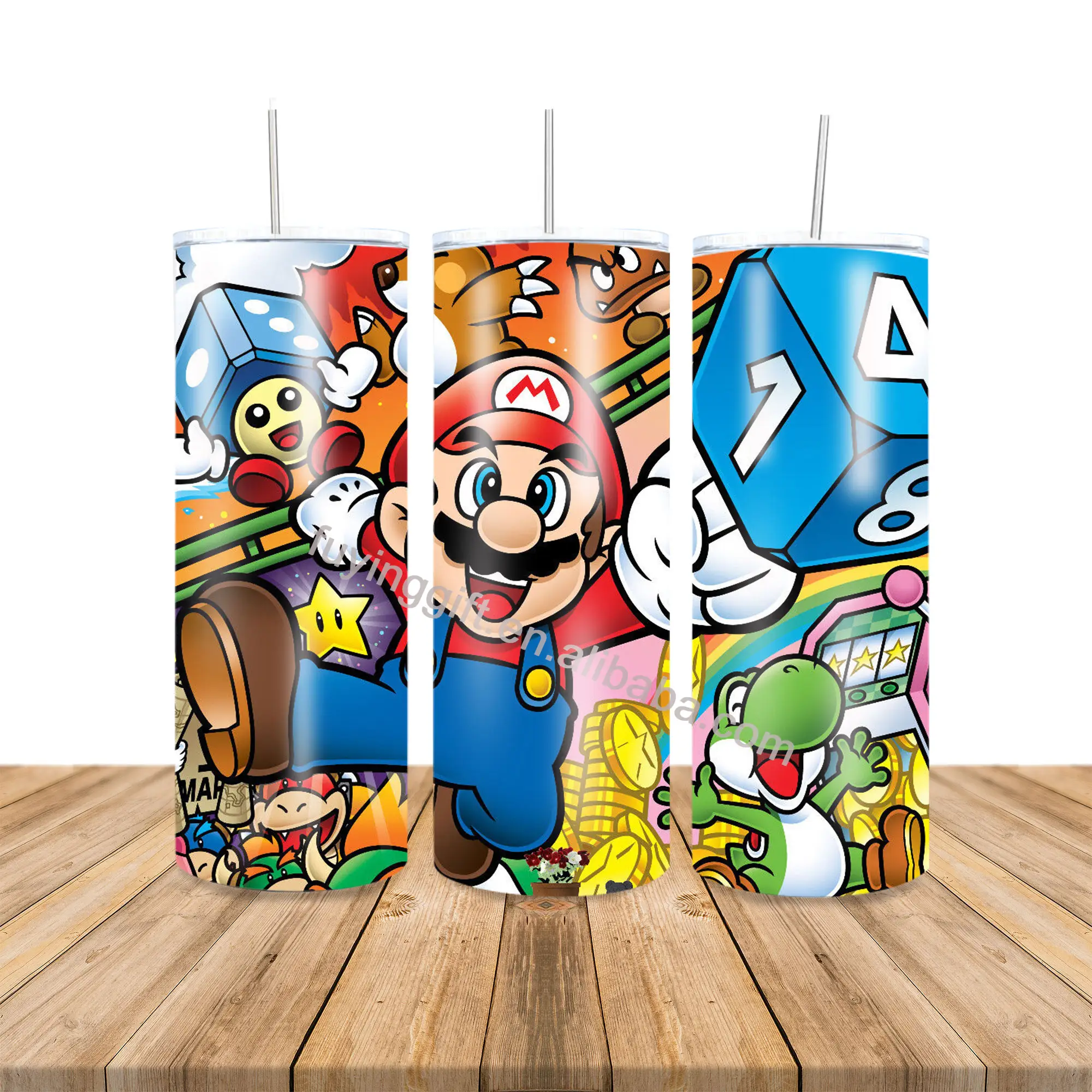 Copo de isolamento para crianças Super Mario Bros, jogo de desenho 3D, canecas de café personalizadas por sublimação, copos de viagem com canudo e tampa