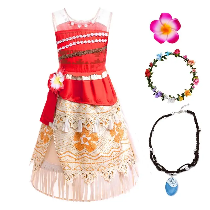 Princess Costume Ruffle Sleeve Dress up Fancy Moana Dress For The Kids HCMO-010