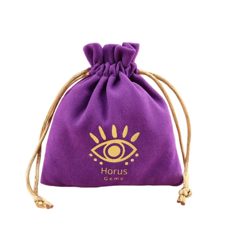 Evil Eye Purple Personalized Custom Suede Drawstring Pouches Bags Velvet Pouch for Jewelry Velvet Bag with Logo