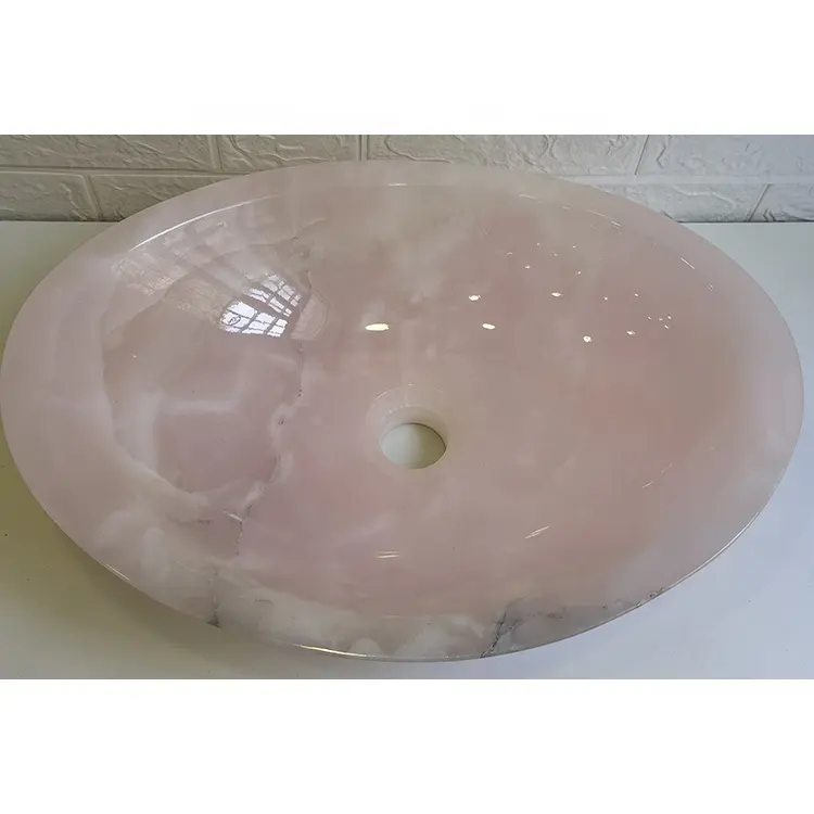 浴室洗面化粧台楕円形小さなボウル洗面台照明ピンクオニキス石容器シンク