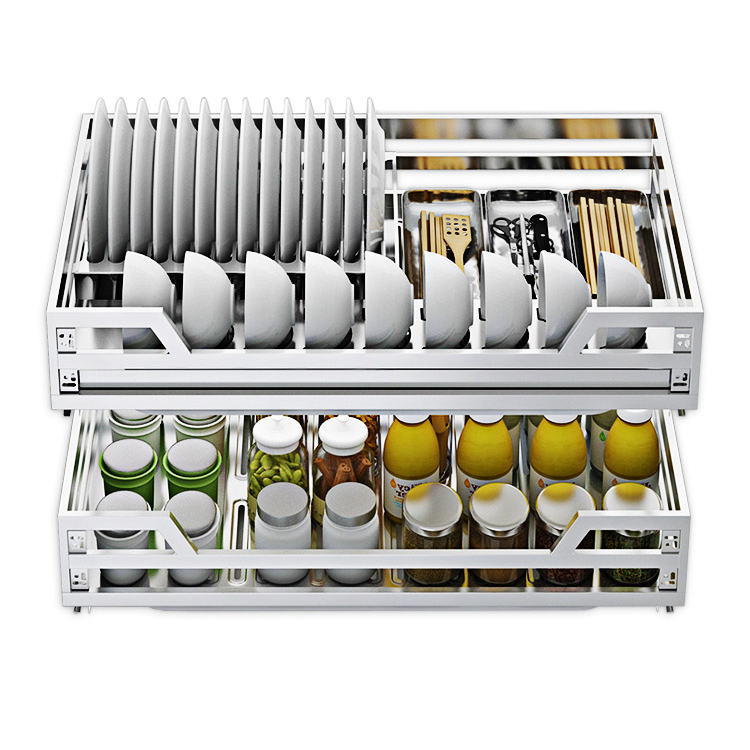 Two Layers Kitchen Storage Cabinet Drawer Hardware Dish Rack Pull out Basket