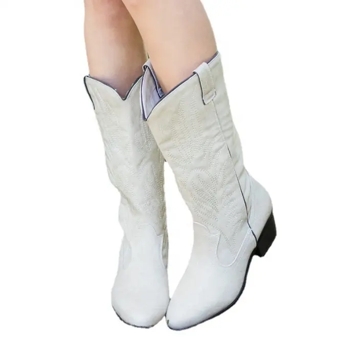 Botas para mujer de tacón medio estilo étnico, botas de cowboy occidental, temporada Otoño Invierno