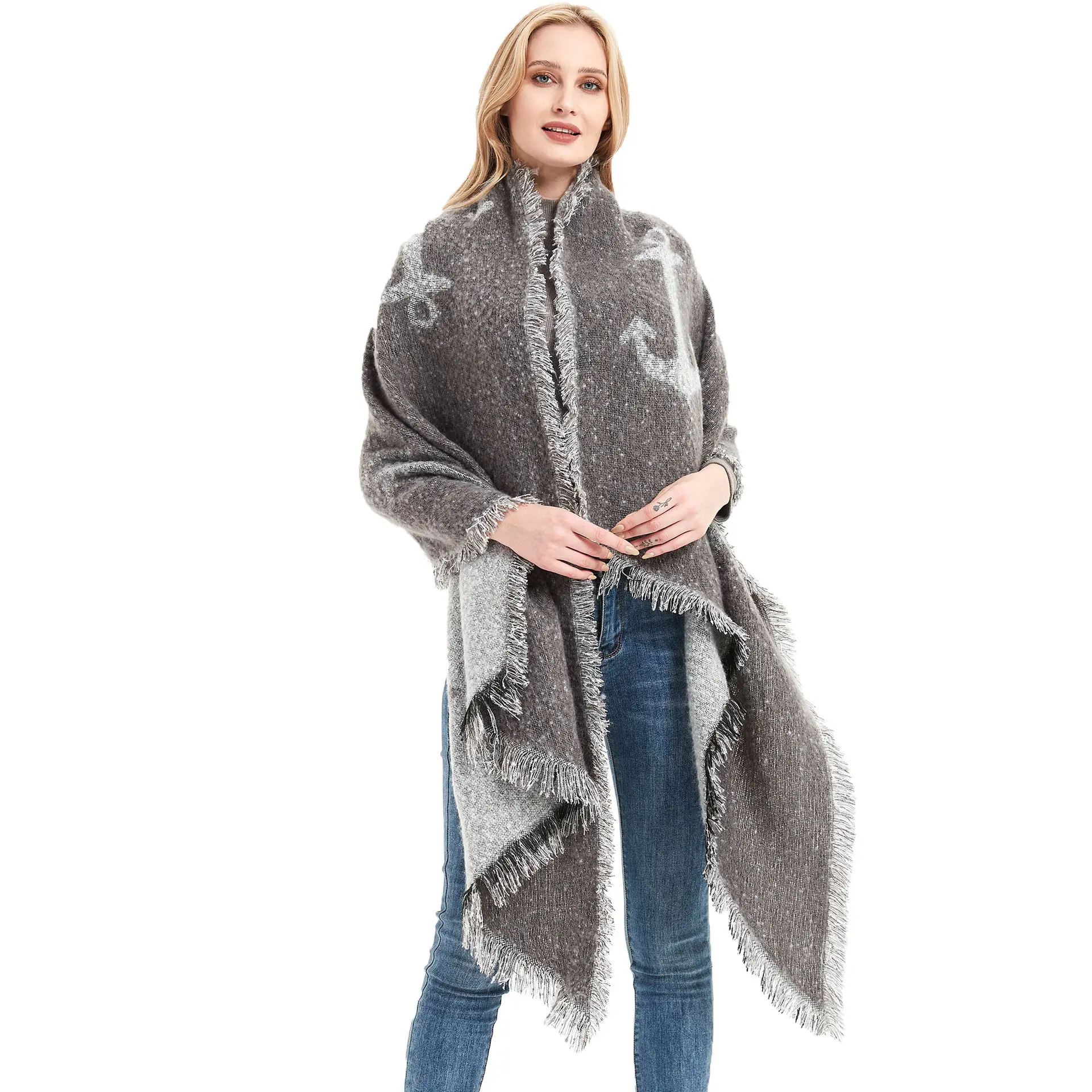 Bufanda gruesa con patrón de ancla para mujer, chales gruesos que mantienen el calor, de invierno, 70x2021, nuevo diseño, 200