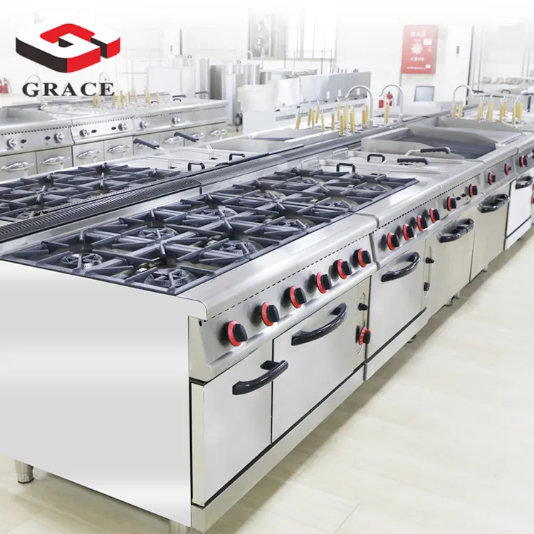 Foshan fabrika gaz sobası ticari endüstriyel mutfak 6 brülör enerji tasarrufu pişirme aralığı paslanmaz çelik