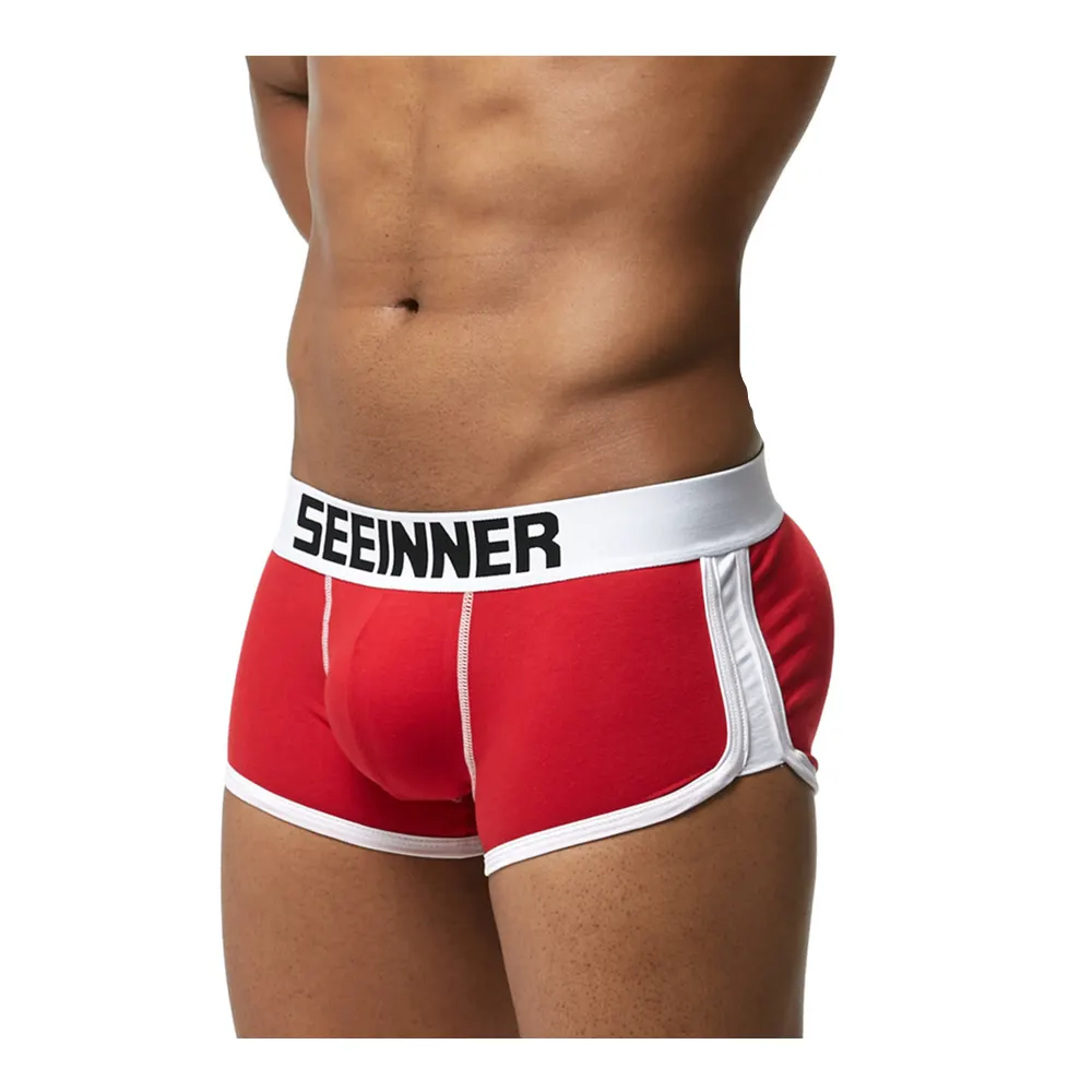 Cuecas boxer de algodão para homens, plug de bunda aberto, troncos, virilha, sexy, roupa íntima masculina